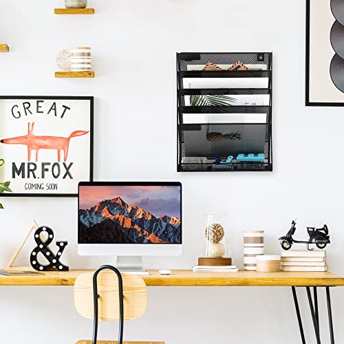 Desk File Organizer Mesh 6-Tier, Hanging Wall Mount Document 6 Tier Black