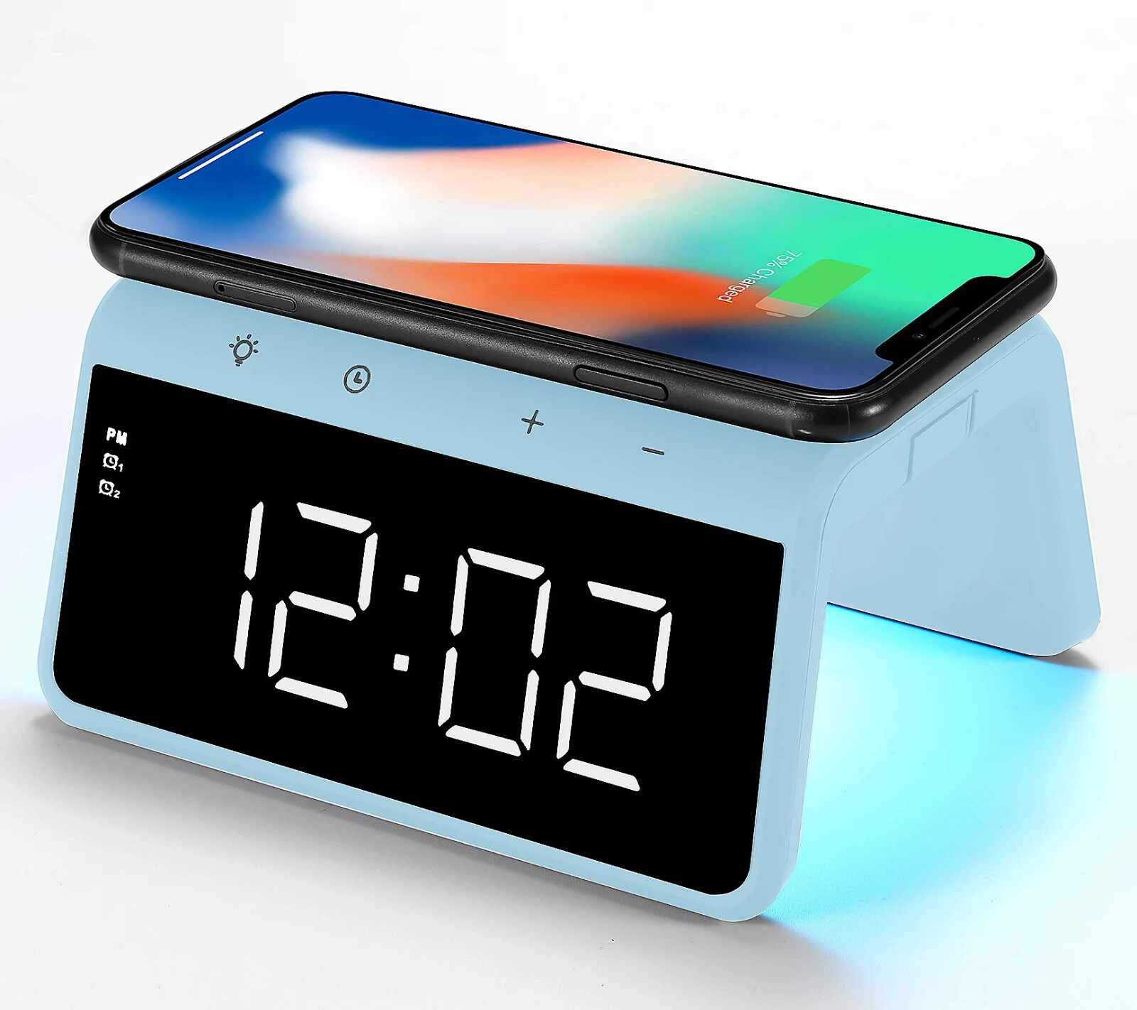 Limitless 3-in-1 Digital Alarm Clock w/ Wireless Charger & Light – Blue E30842-