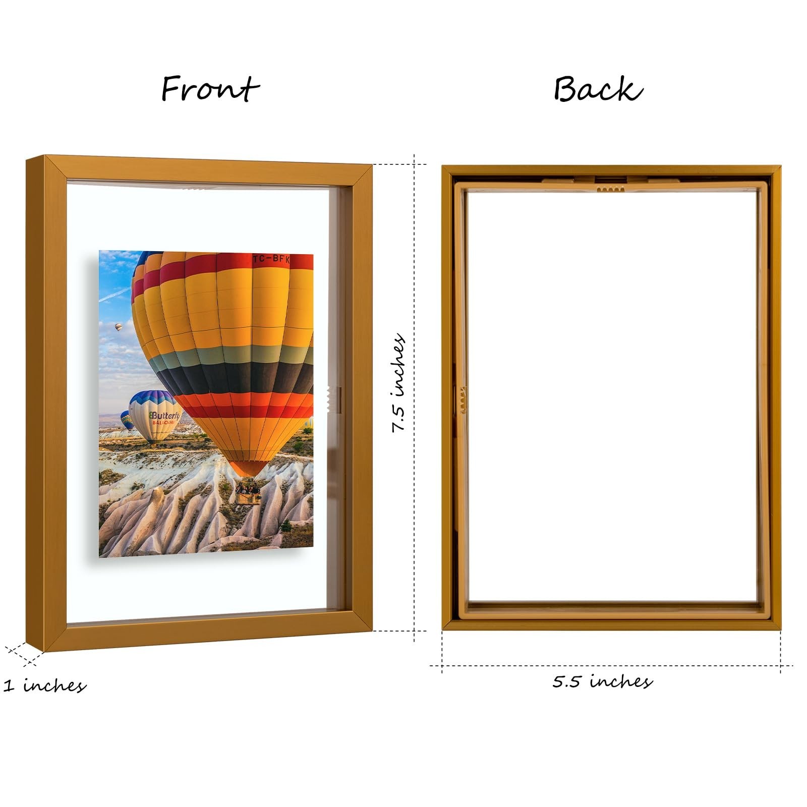 3 Pack 5×7 Bronze Aluminum Floating Picture Frame Glass Gallery Display Decor