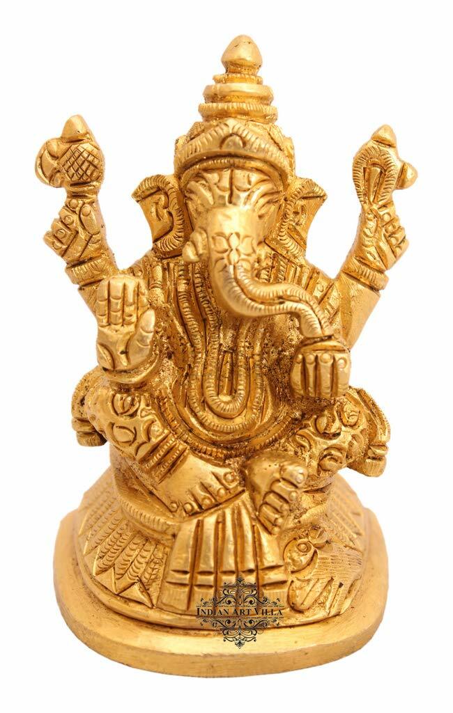 Handmade Brass Lord Ganesh Ji Idol Figurine Statue Hinduism Religious Home Decor