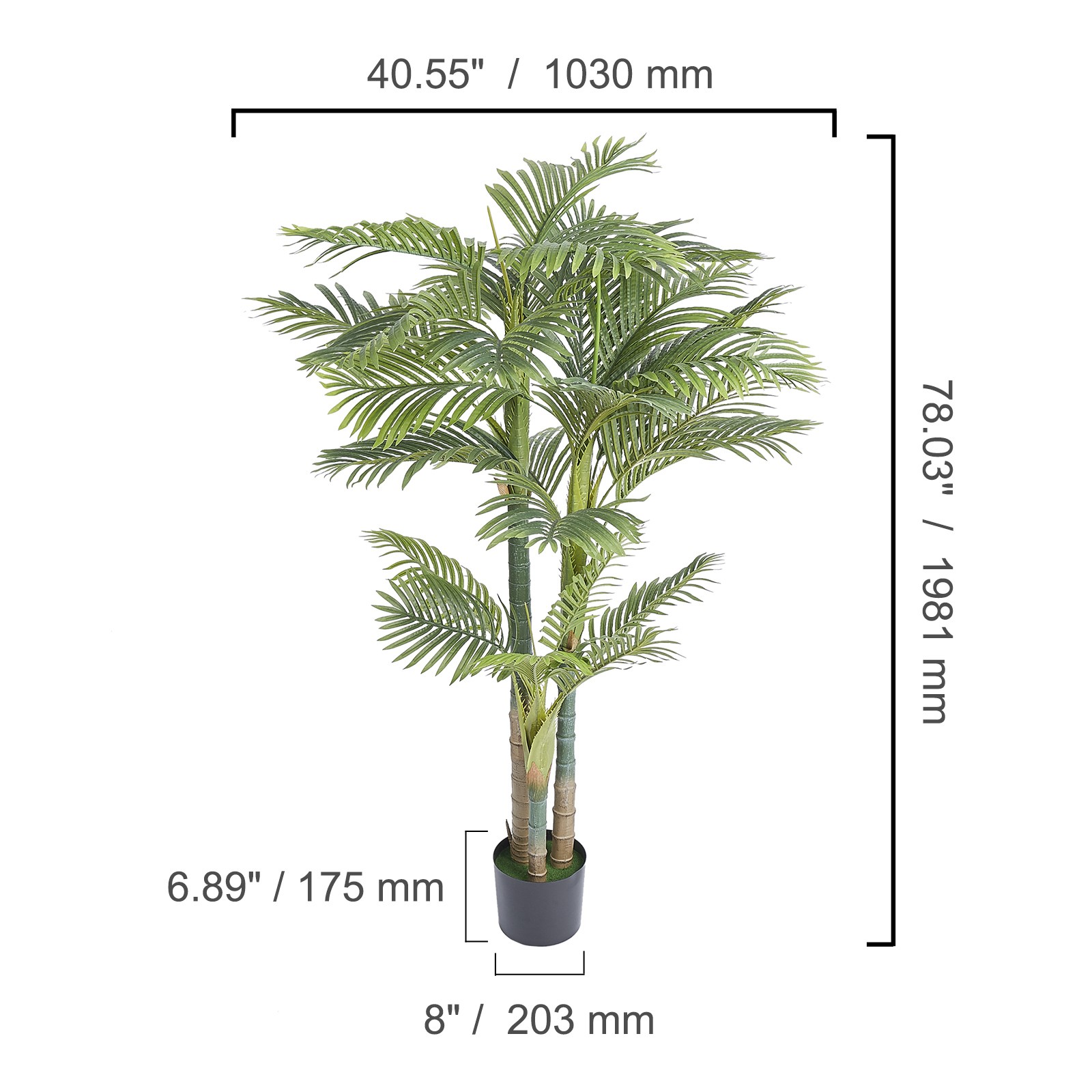 VEVOR Artificial Golden Cane Palm Tree 6.5ft Faux Silk Plant in Pot Home Decor