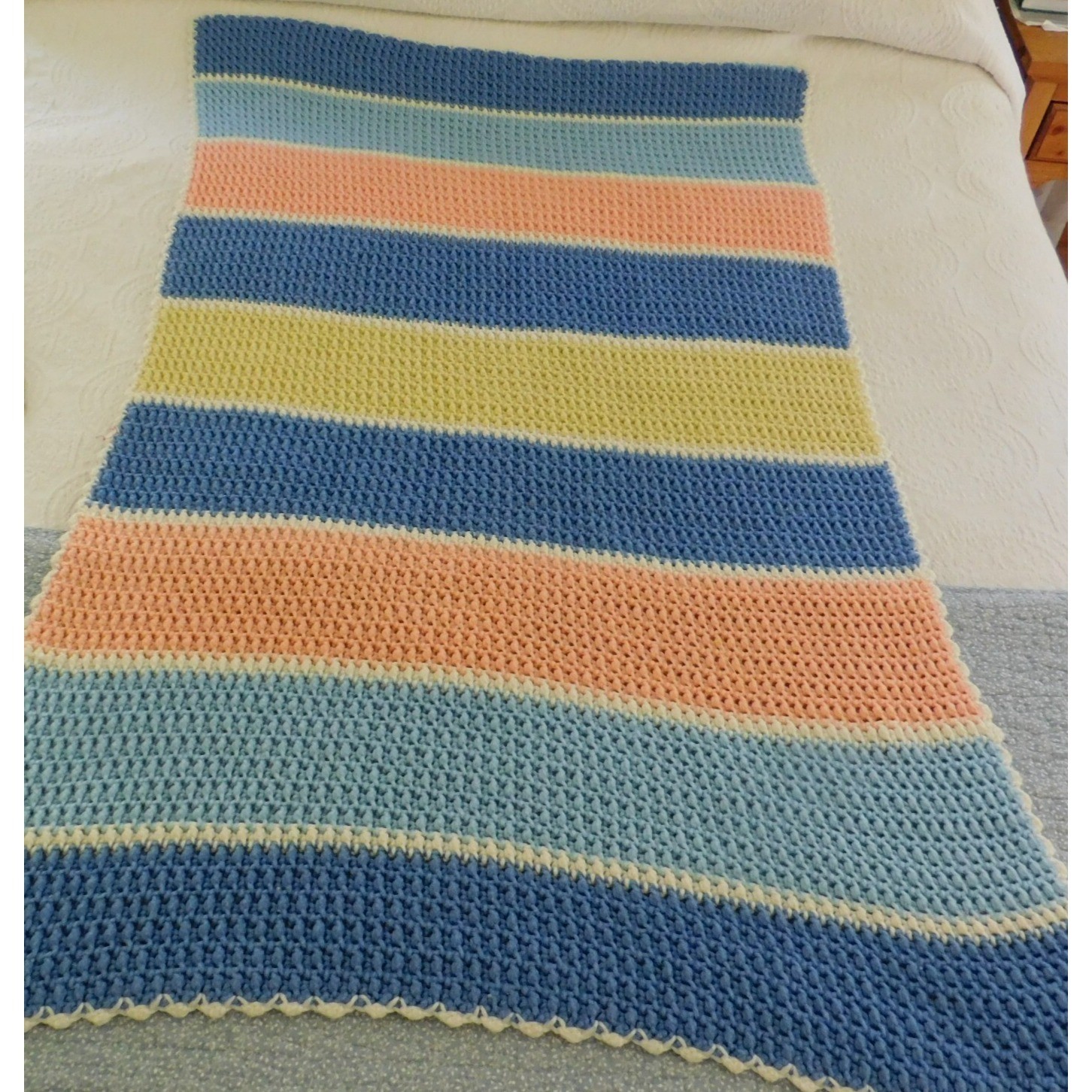 Vintage Handmade Striped Pattern Knit Afghan Throw Blanket 38″ x 62″