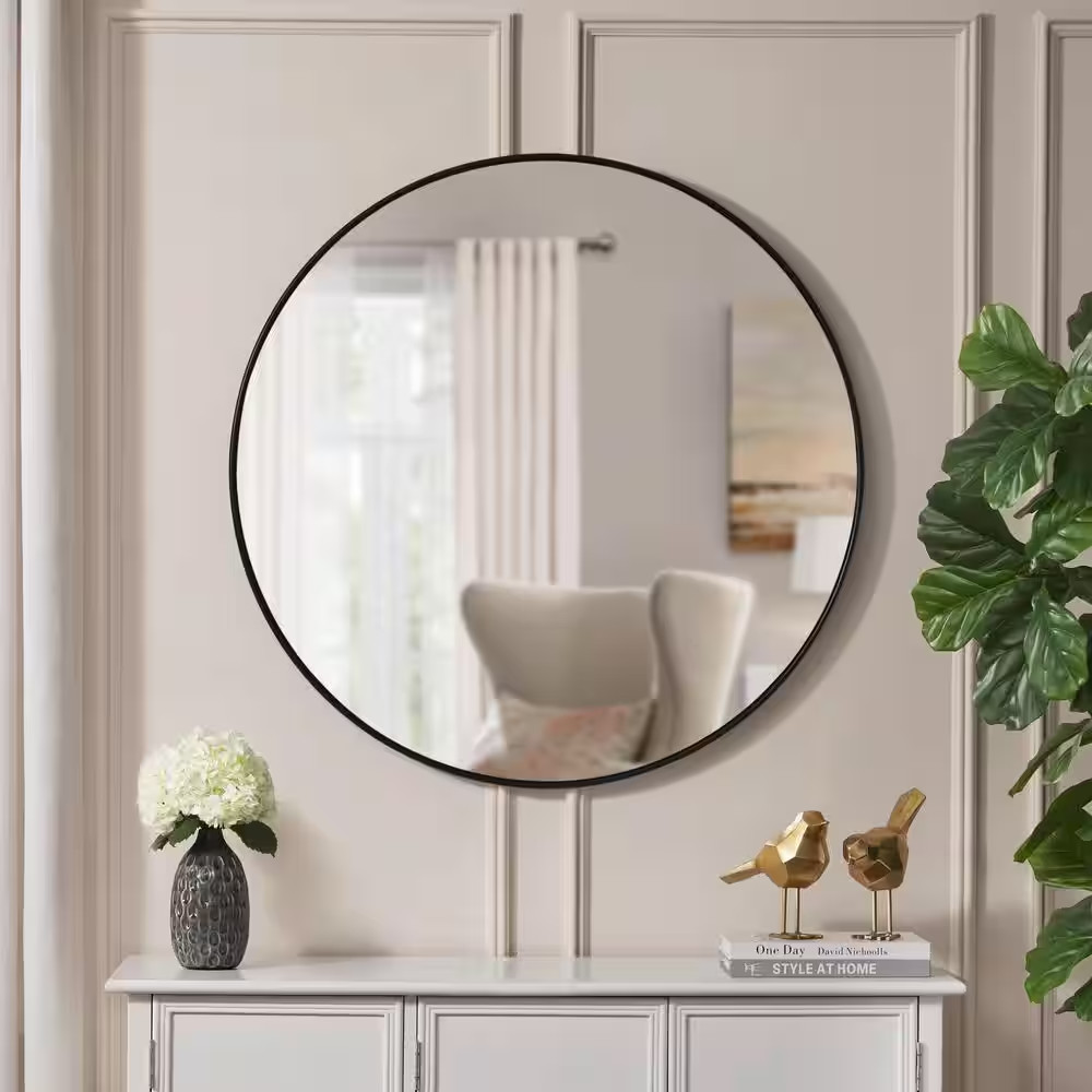Extra Large round Black Classic Accent Mirror Classic-Style (35 In. Diameter)