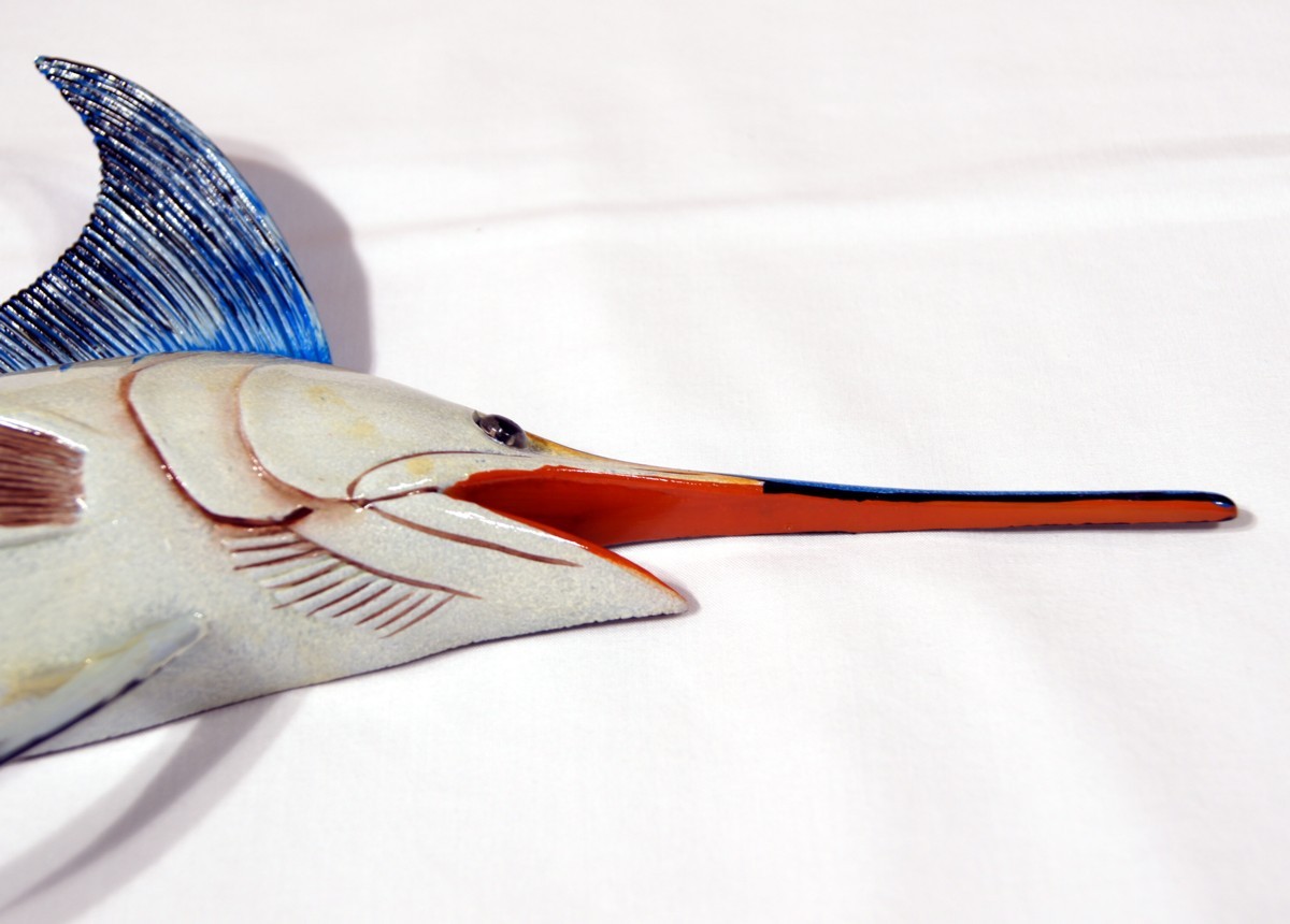 Hand Painted 18″ Striped Blue Marlin Game Fish Wall Mount Decor Sculpture 763M