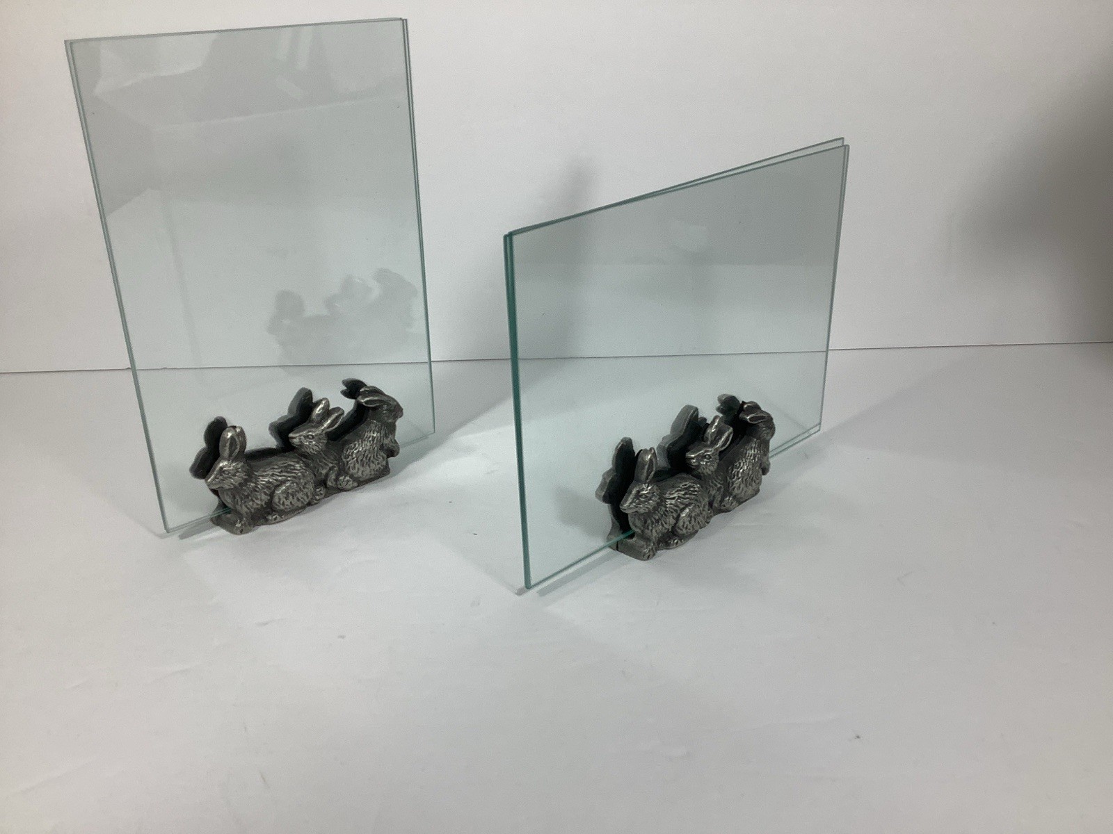 5×7 Picture Frames Pewter Bunnies Base Display Both Sides Burnes of Boston 1998