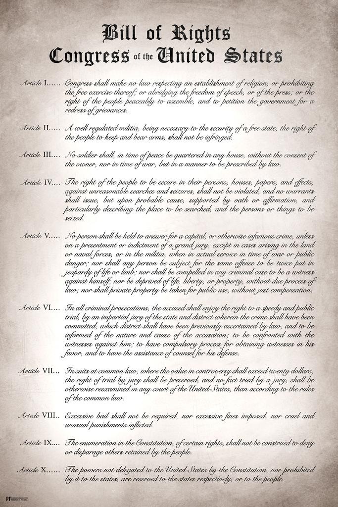 Bill of Rights Ten Amendments Remastered US Historical Document Poster 16×24
