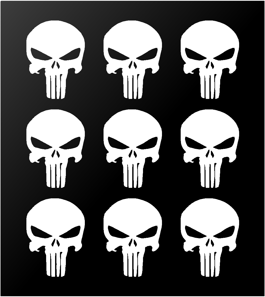 The Punisher Skull Vinyl Decals Phone Helmet Gun Mag 1″ 2″ 3″ Stickers Set of 9