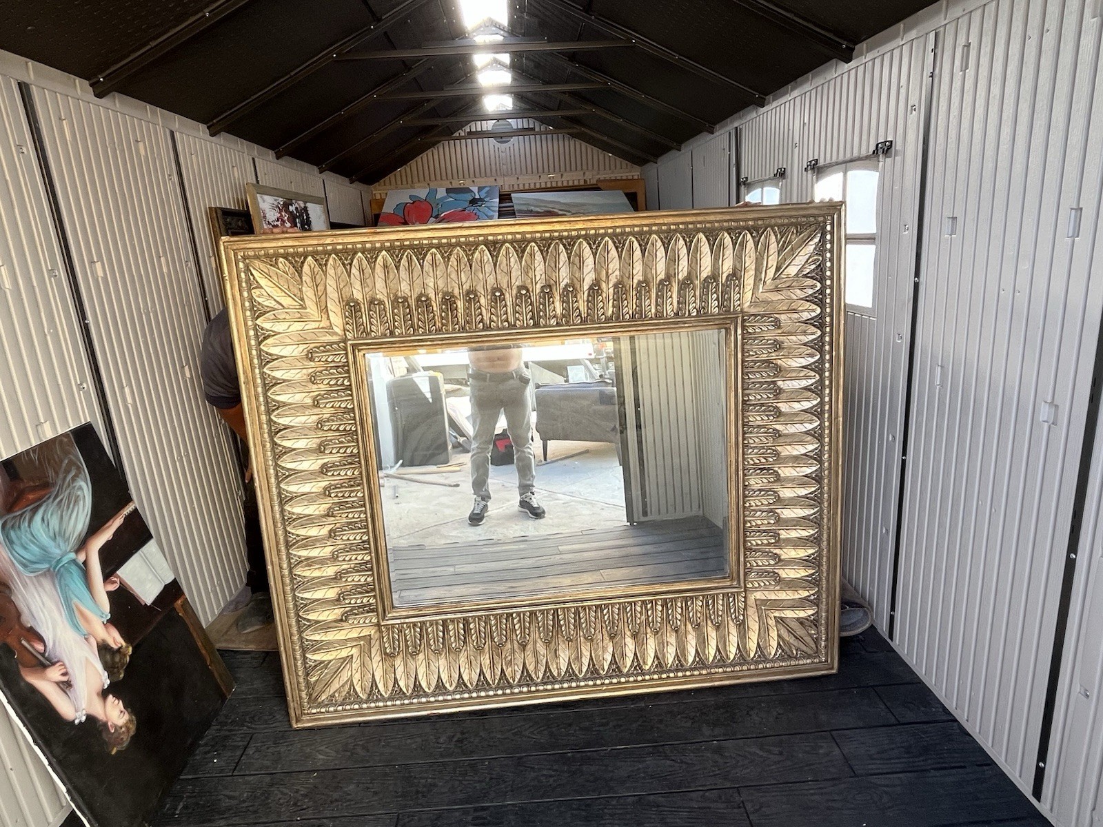 Large Square Ornate Gold-Tone Framed Wall Mirror 50+ in H/L, 15 in W