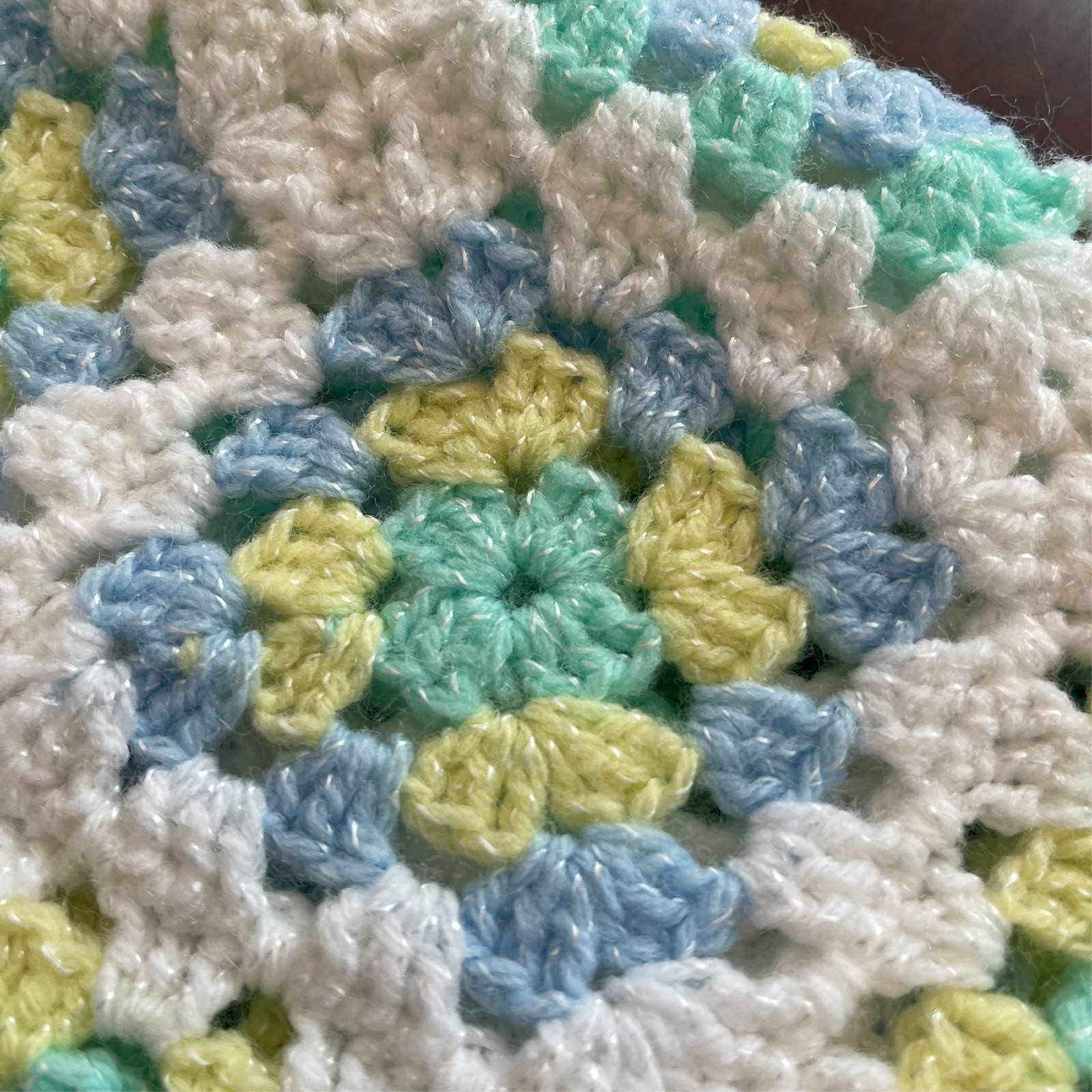 Handmade Multicolor Pastels Crochet Afghan Granny Square Baby Blanket 28×38