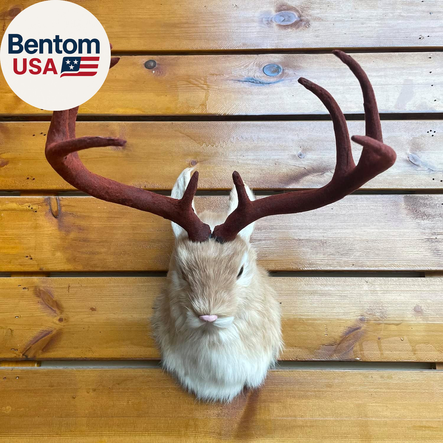 Realistic Jackalope Head Wall Mount with Artificial Horns Yellow for Home or Off