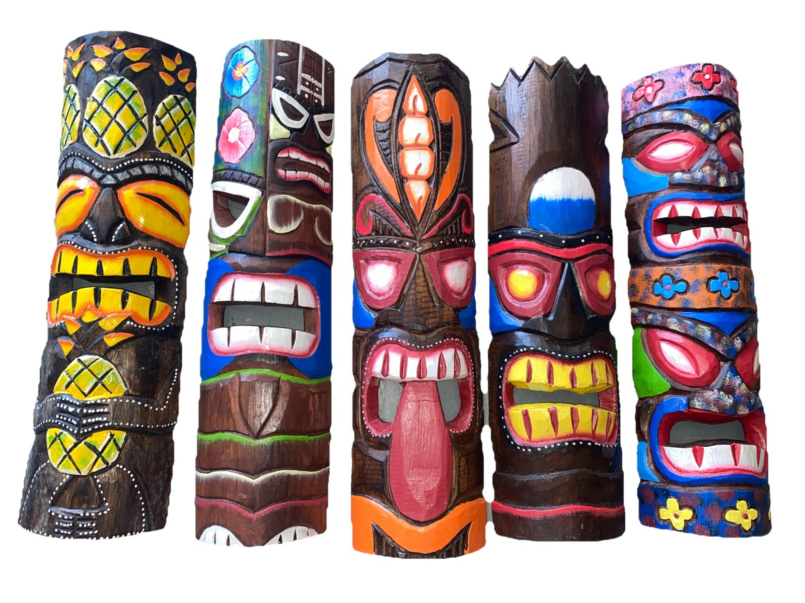 SET OF 5 20″ TIKI MASK HAWAIIAN WALL ART ISLAND HOME DECOR BAR TROPICAL