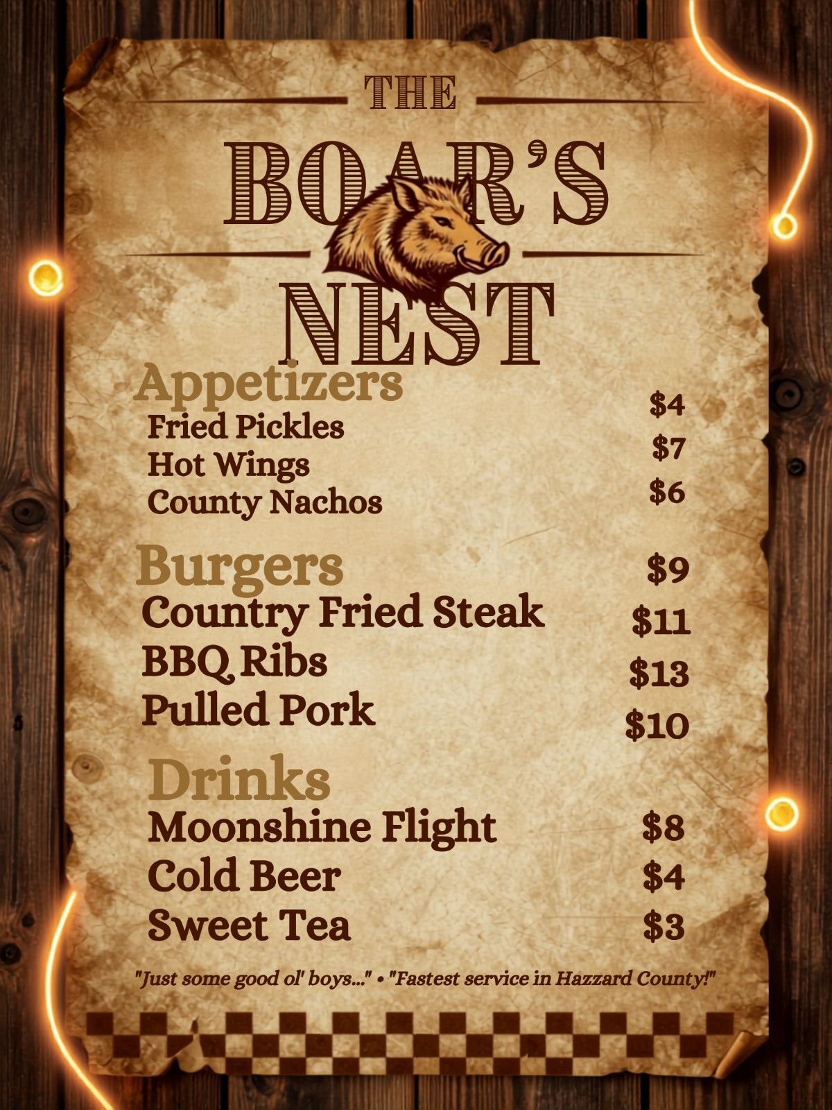Dukes Of Hazzard Boars Nest Menu Style Wall Collage Poster Print