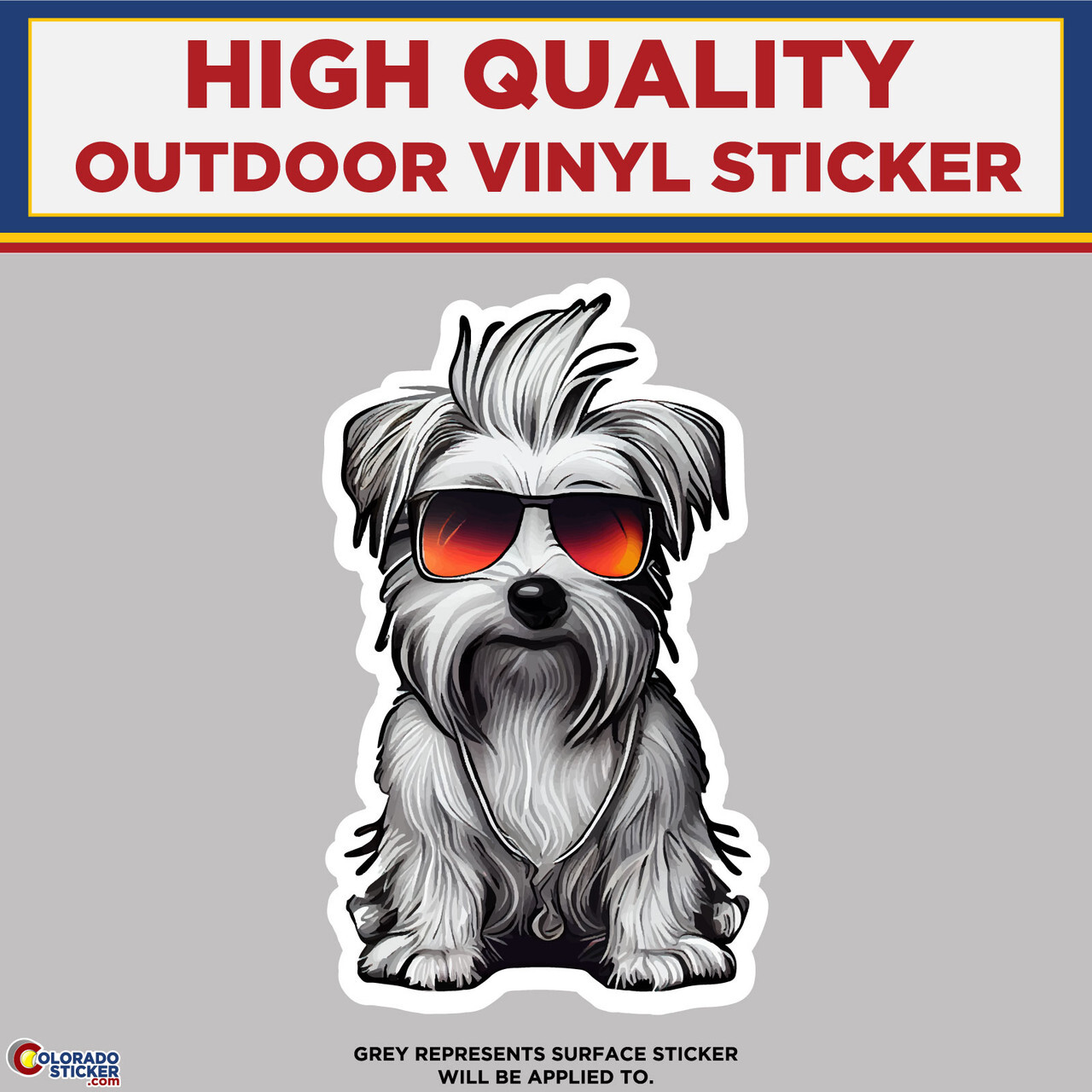 White Dog with Sunglasses, High Quality Vinyl Stickers