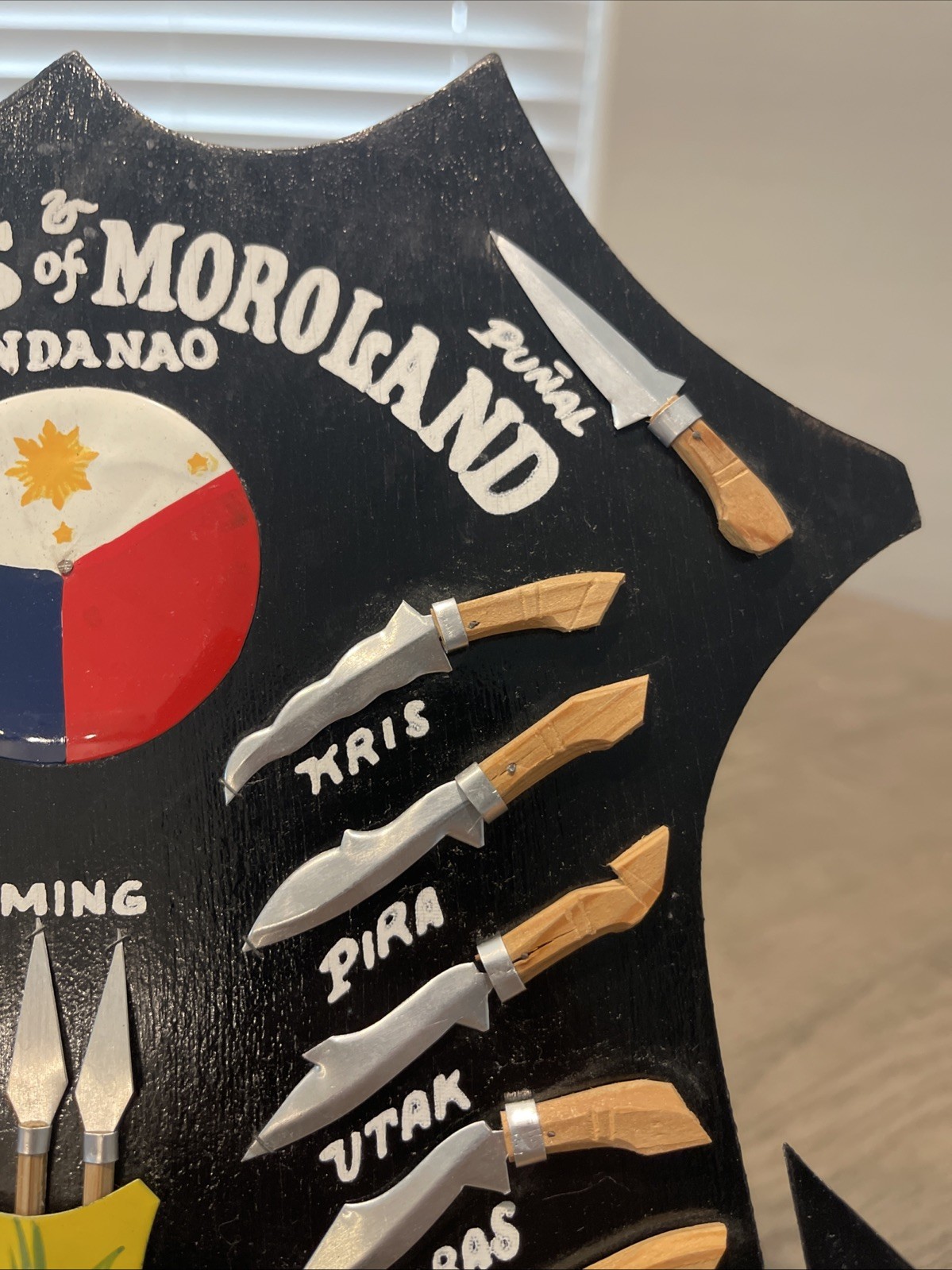 WEAPONS of MOROLAND MINDANAO PHILIPPINES Wood Wall Display Knives Sign 18″x16″