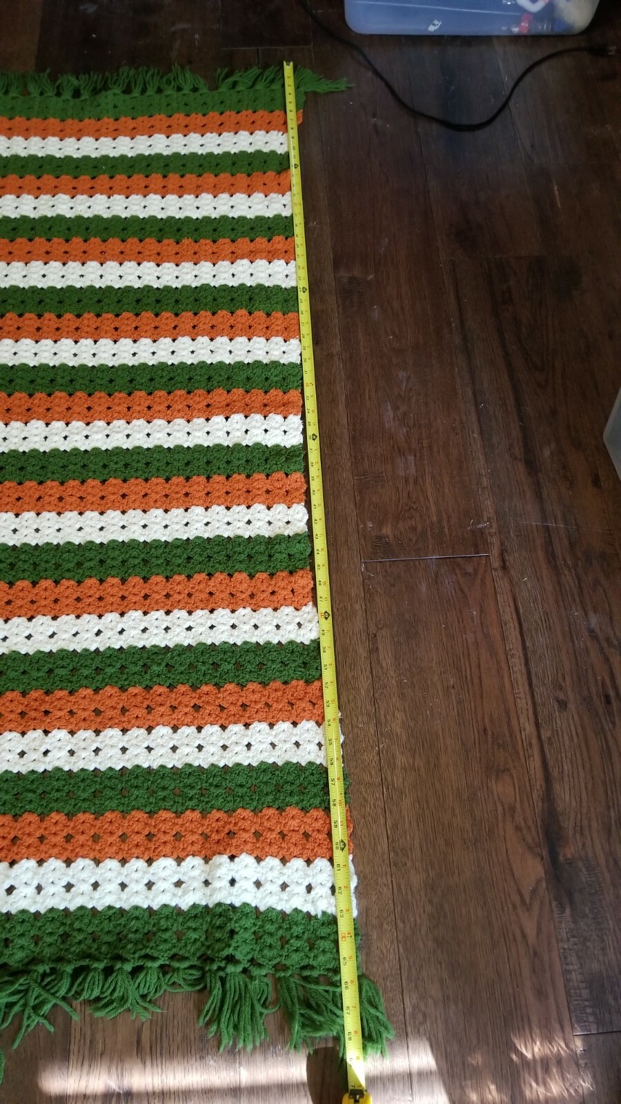 Afghan Blanket Handmade Pattern In Fall Colors Orange Green White 42″ x 68″