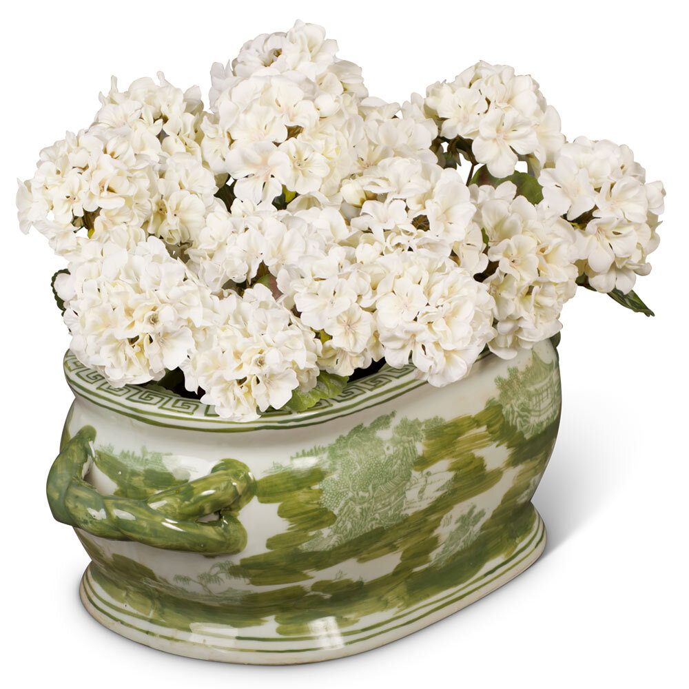 US SELLER – Green Scenery Motif Chinese Porcelain Footbath Planter