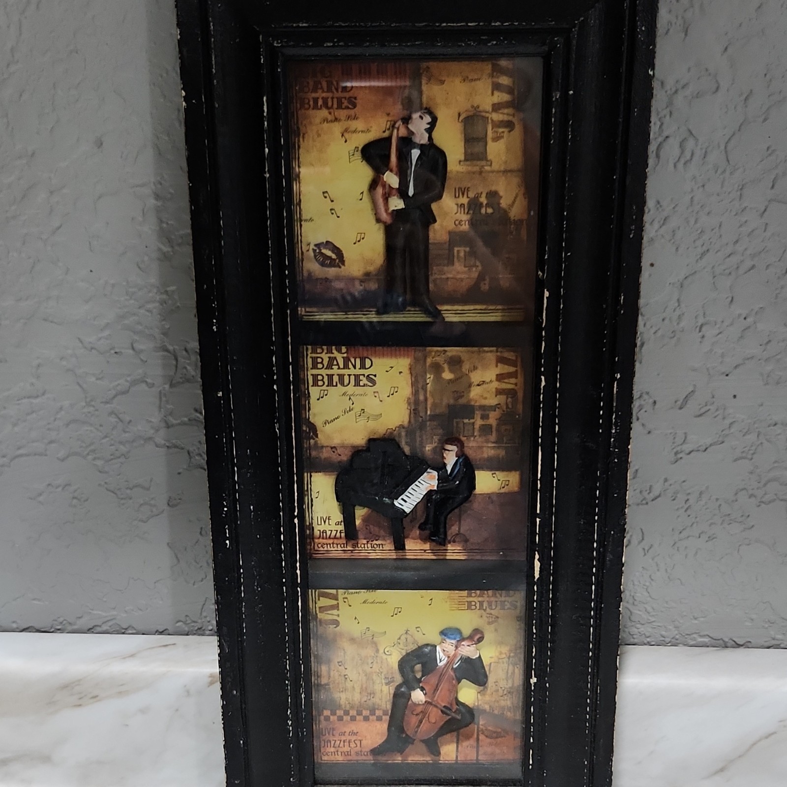 Vertical Framed Musician Wall Plaque Sign, Black Wood Rectangle, Vintage Decor