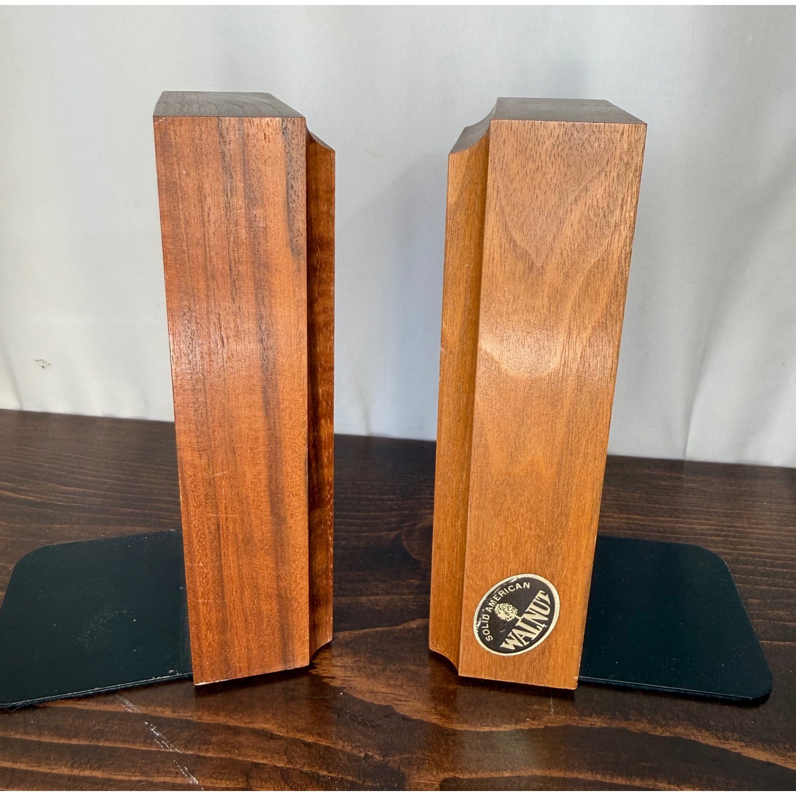 Vintage Lasercraft Solid American Walnut Laser Engraved Bookends MCM Geometric