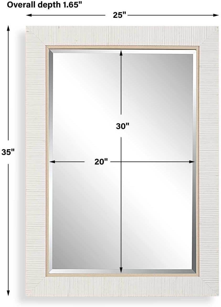 Coastal Whitewashed Rattan Frame Mirror – Modern Vanity Decor (25×35 in)