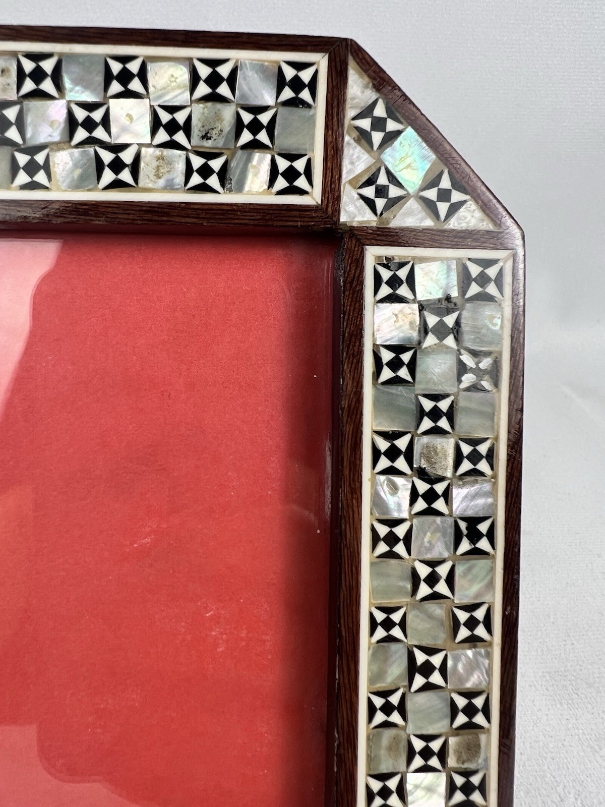 Handmade Egyptian Mother of Pearl Mosaic Picture Frame 6” T 4.5” W Wood Inlay
