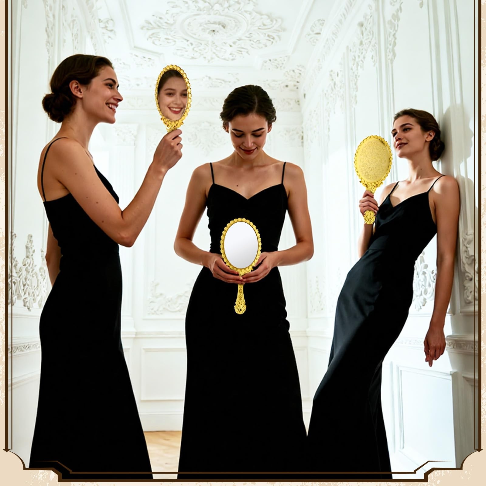 24 Pcs Vintage Handheld Mirror for Makeup with 9.8″ x 4.5″, 24 Pcs, Gold