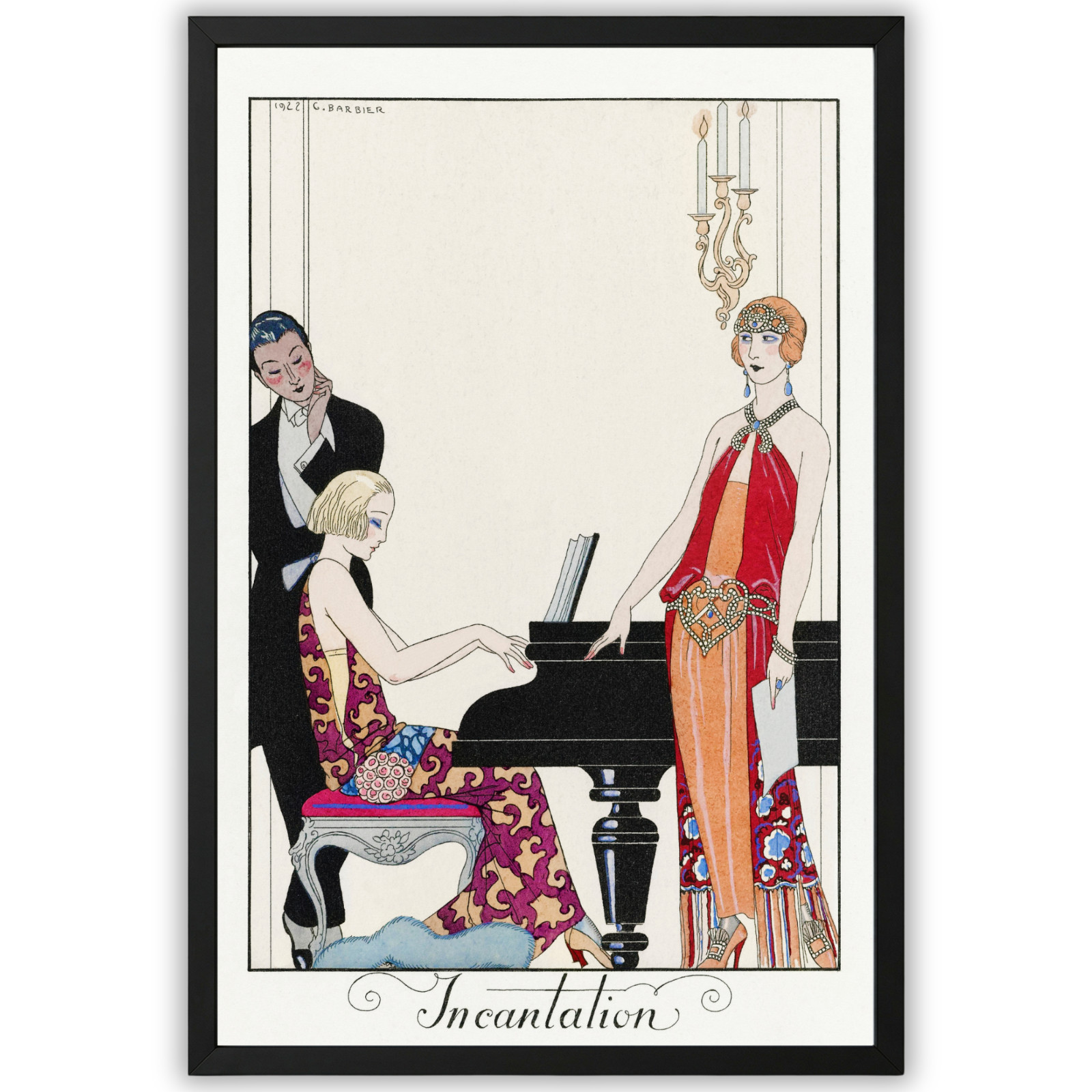 Georges Barbier Incantation Poster Framed 11×17 – Art Deco 1920s Vintage Fashion