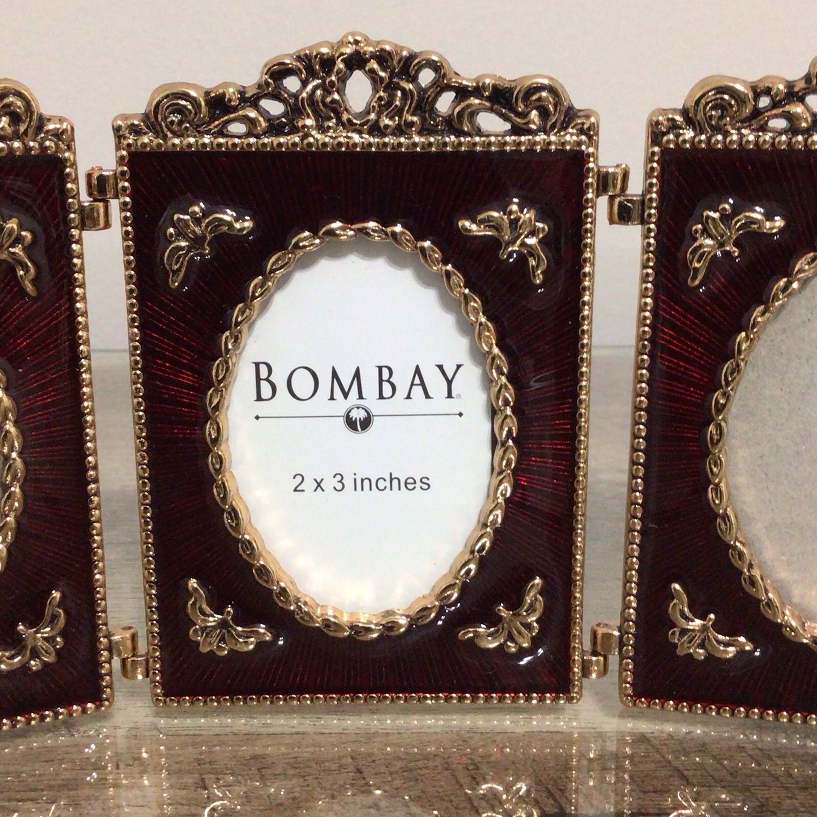 Bombay Company Triple Hinged Red/Gold Enameled Mini Folding Frames