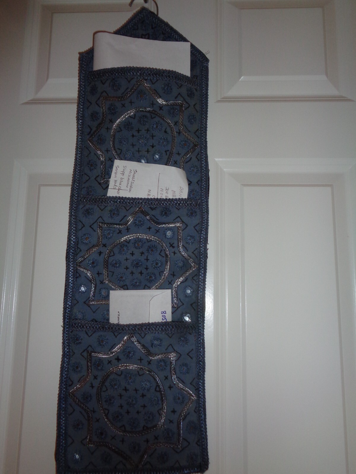 Handmade Indian/Pakistani Mirror Embroidery 3 slots Letter Holder Wall Hanging