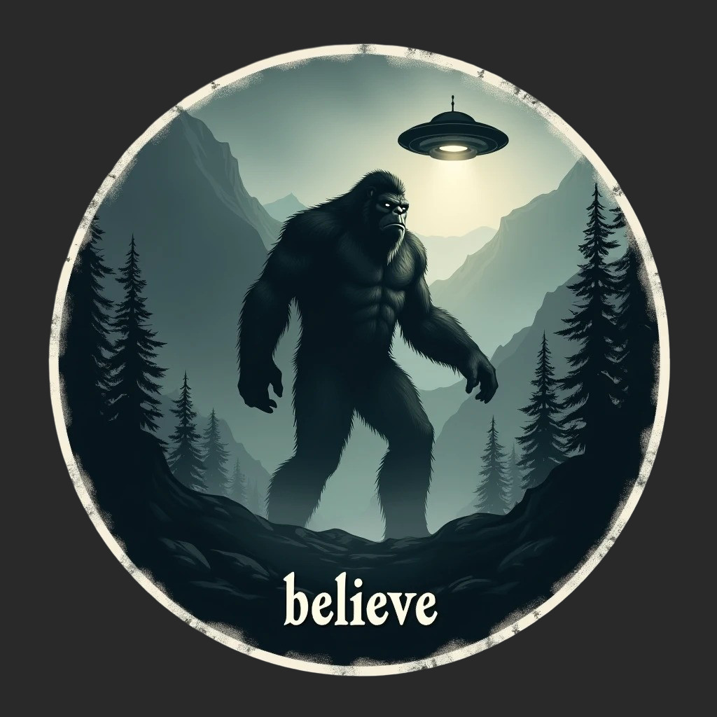 Bigfoot sticker vinyl decal believe alien ufo cryptid forest night