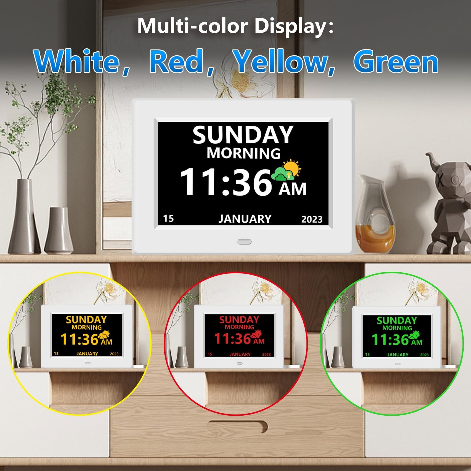 7 Inch Digital Clock with Day and Date for Elderly Alzheimer’s Clock Customiz…