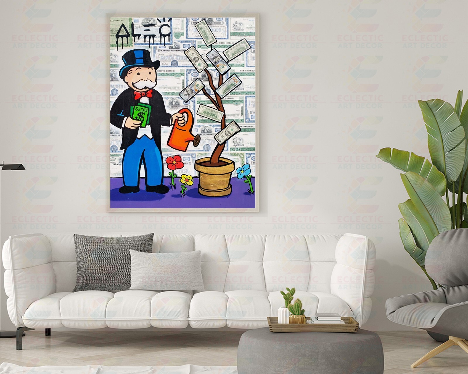 Alec Monopoly Money Tree Art Print | Mounted Canvas | Framed Canvas | Acrylic