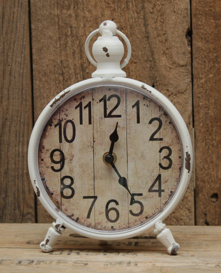 NEW ~ Antique Style Distressed CHIPPY WHITE CLOCK Primitive Farmhouse