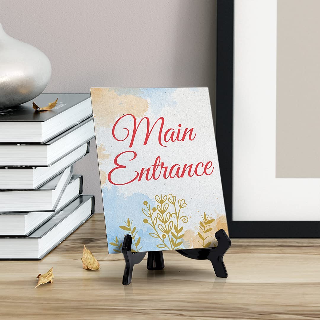 Signs ByLita Main Entrance, Blue Watercolor Table Sign (6 x 8″)