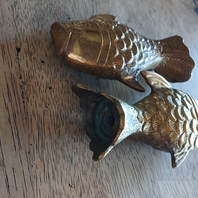 Brass Fish Curtain Rod Finial, Set of 2, 5 in, Animal Theme
