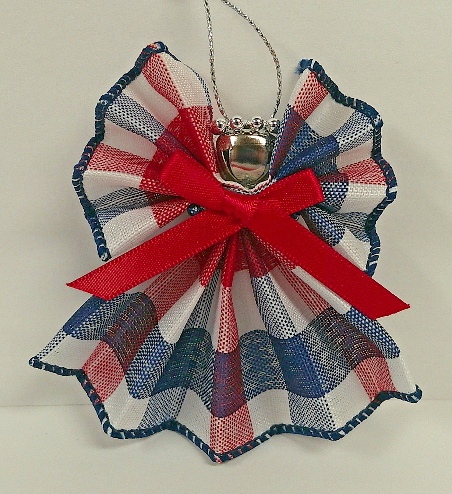 Patriotic Red White & Blue Plaid Angel Ornament NEW Handmade Americana
