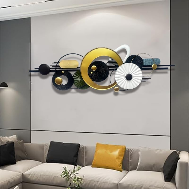 Metal Wall Decor 59×20 In – Elegant Black, Gold Abstract Geometric Design