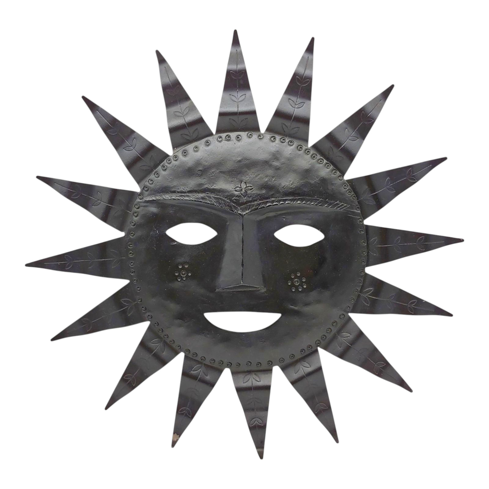 Smiling Sun Face Wall Hanging Decor – 15″ Large vtg Black Metal Indoor Outdoor