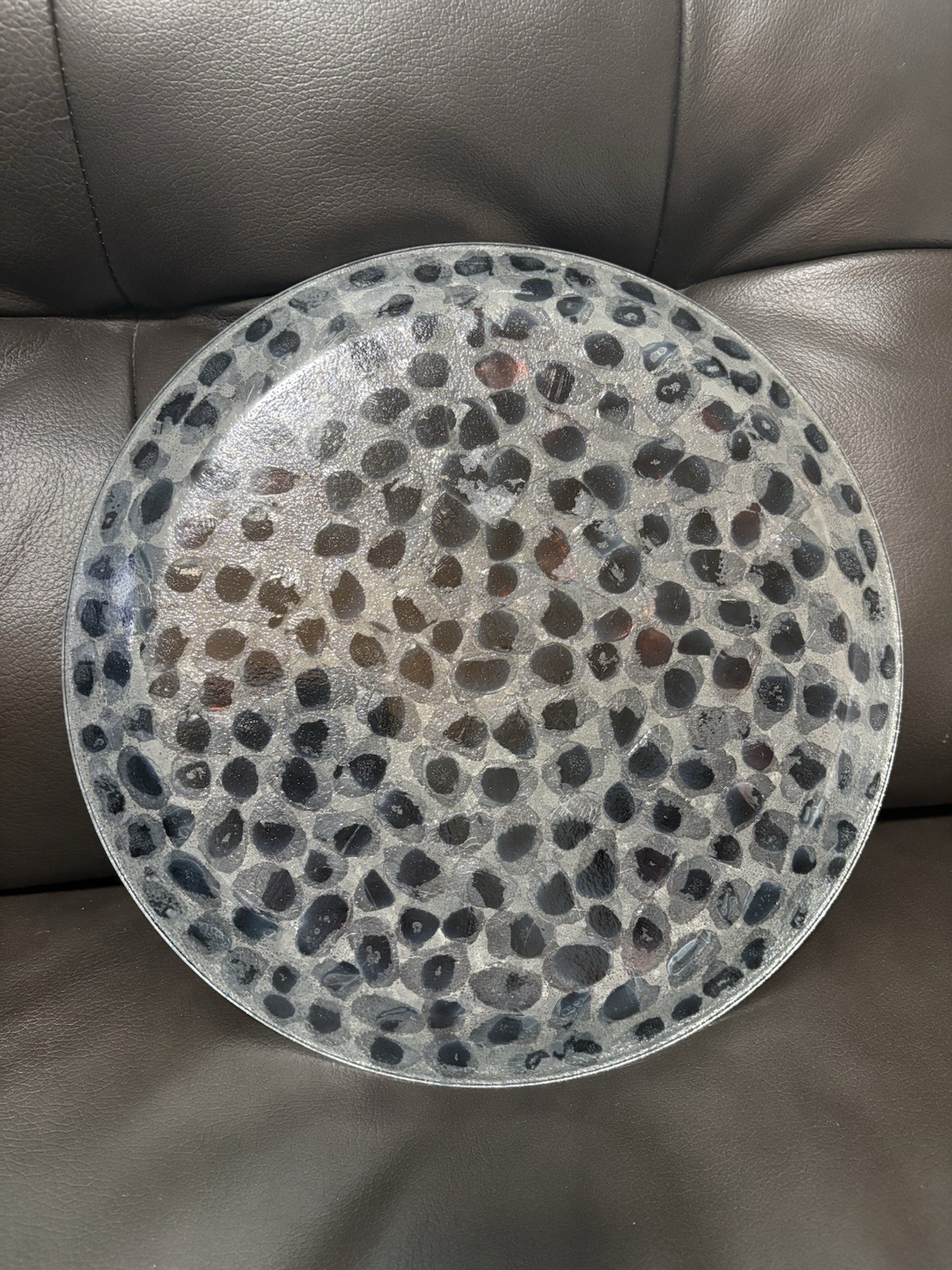Iridescent Glass Nugget Mosaic Plate Tray 12” Art Glass Decor Centerpiece