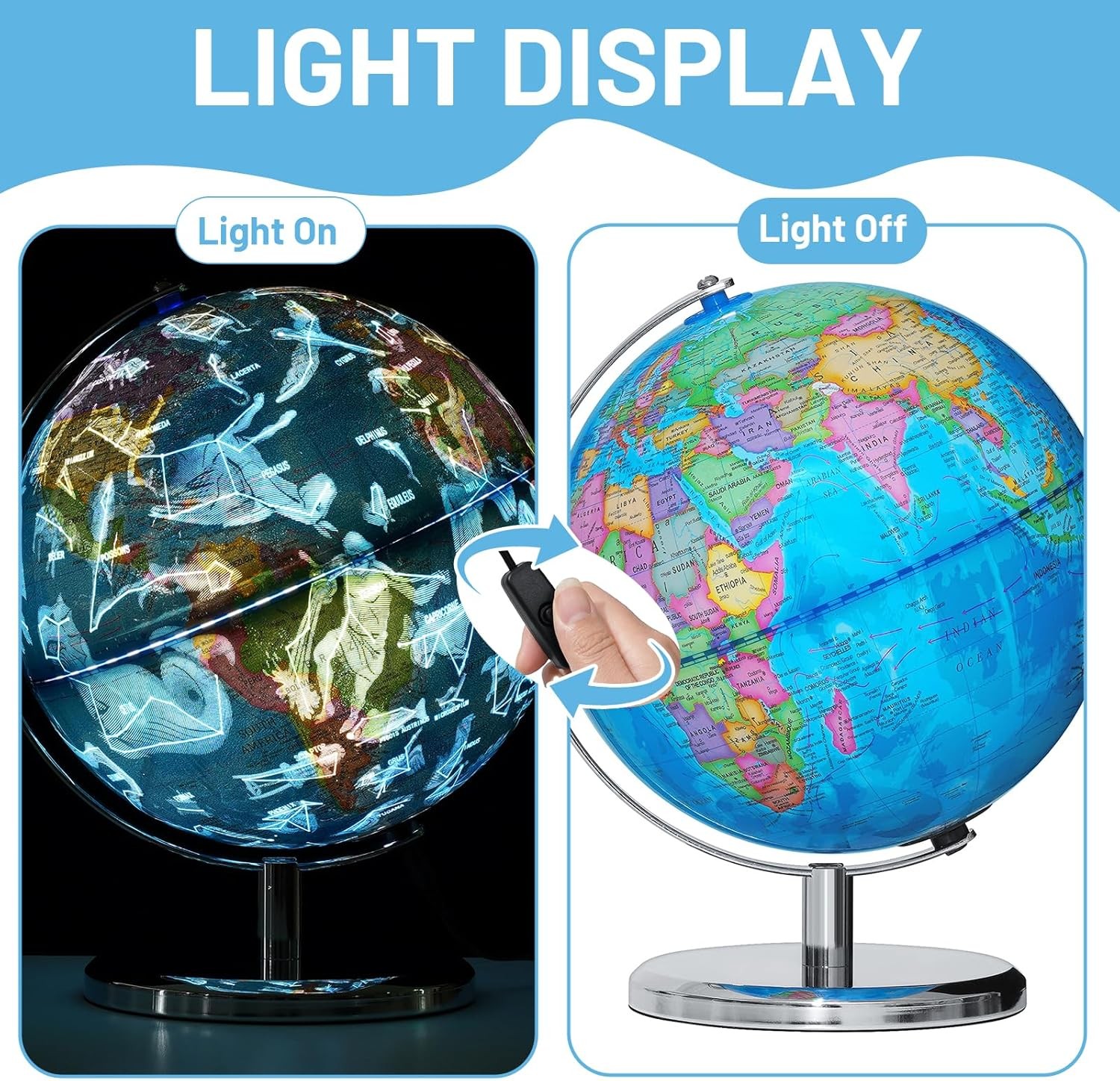 9in Illuminated Globe Map W/ 88 Constellation & Built-in LED Night Light Metal U