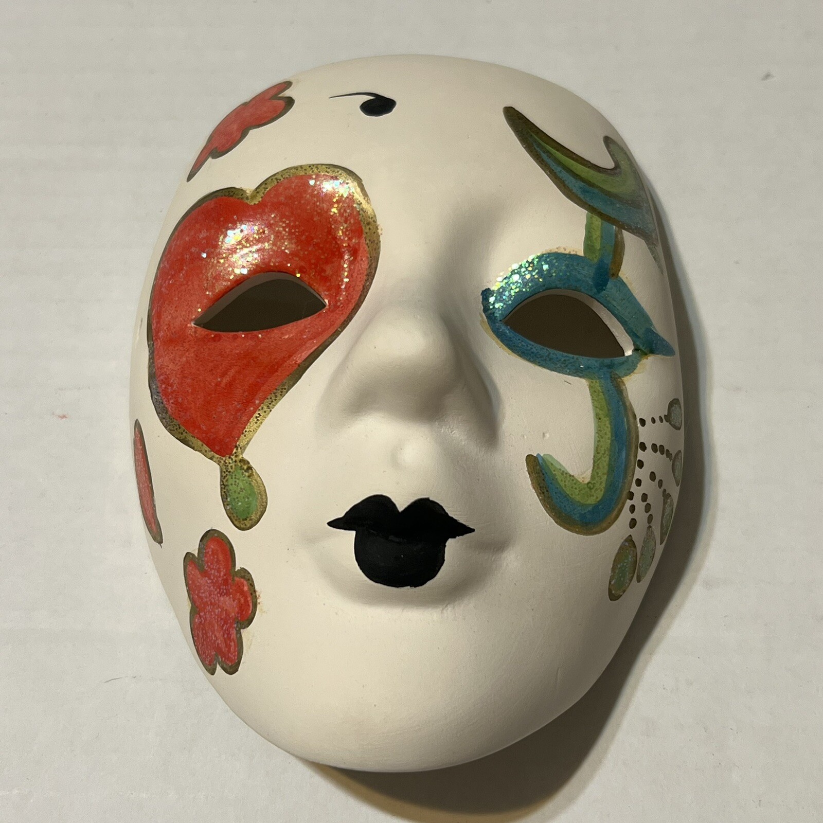 TWO Ceramic Face Wall Masks Hand Painted Wall Hangings