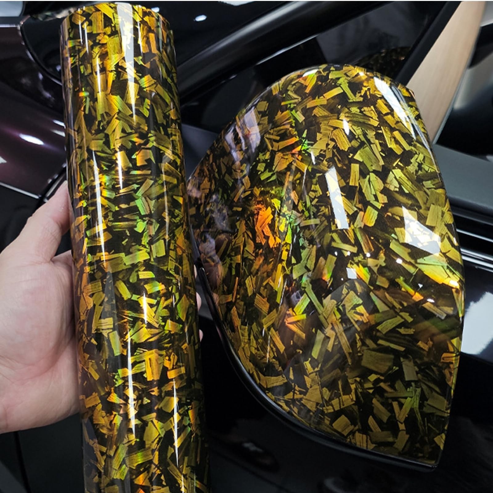 Gold Forged Gloss Carbon Fiber Car Vinyl Wrap Roll Air Release Adhesive Film …