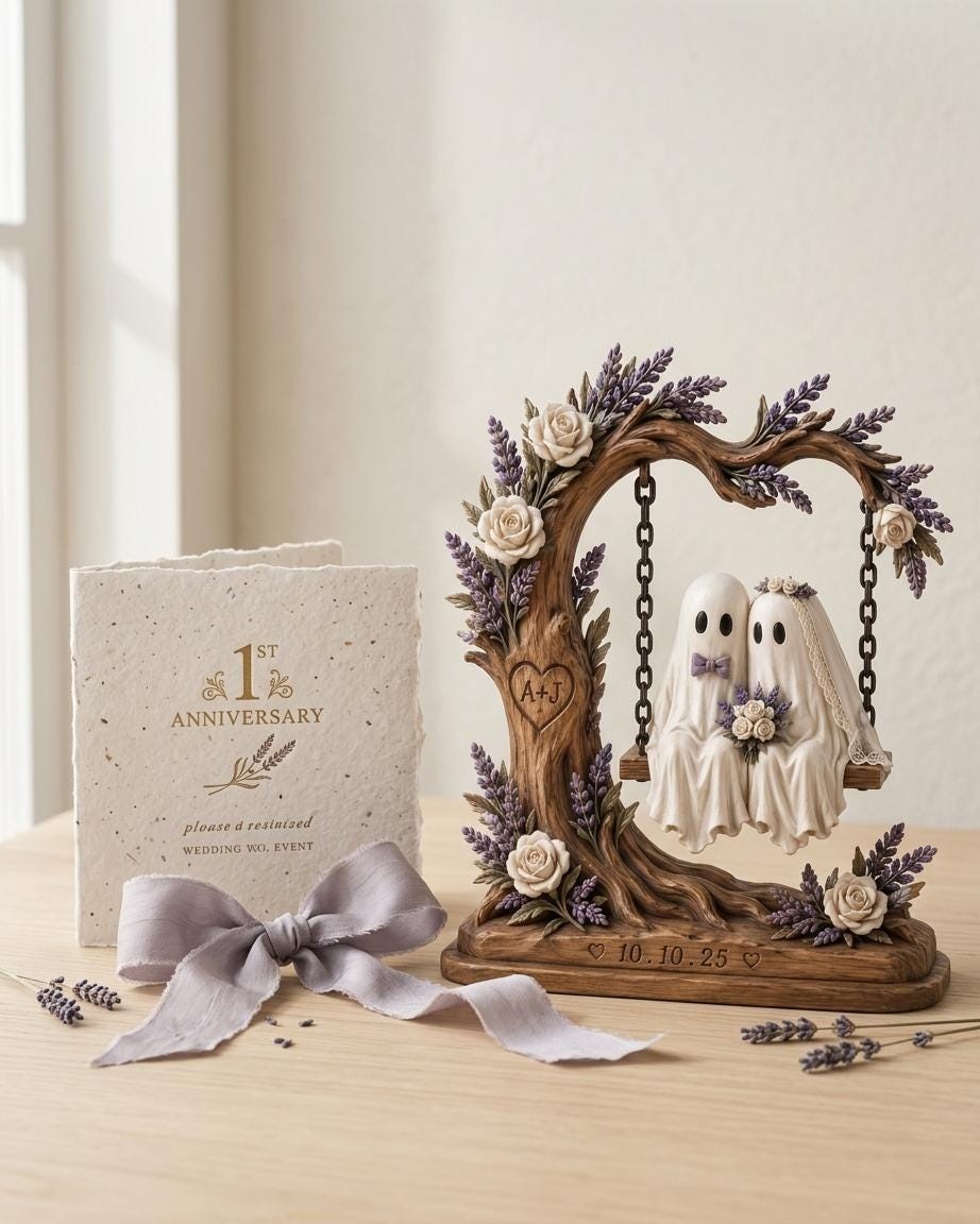Personalized Ghost Couple Wooden Block, Custom Wedding Gift For Couple