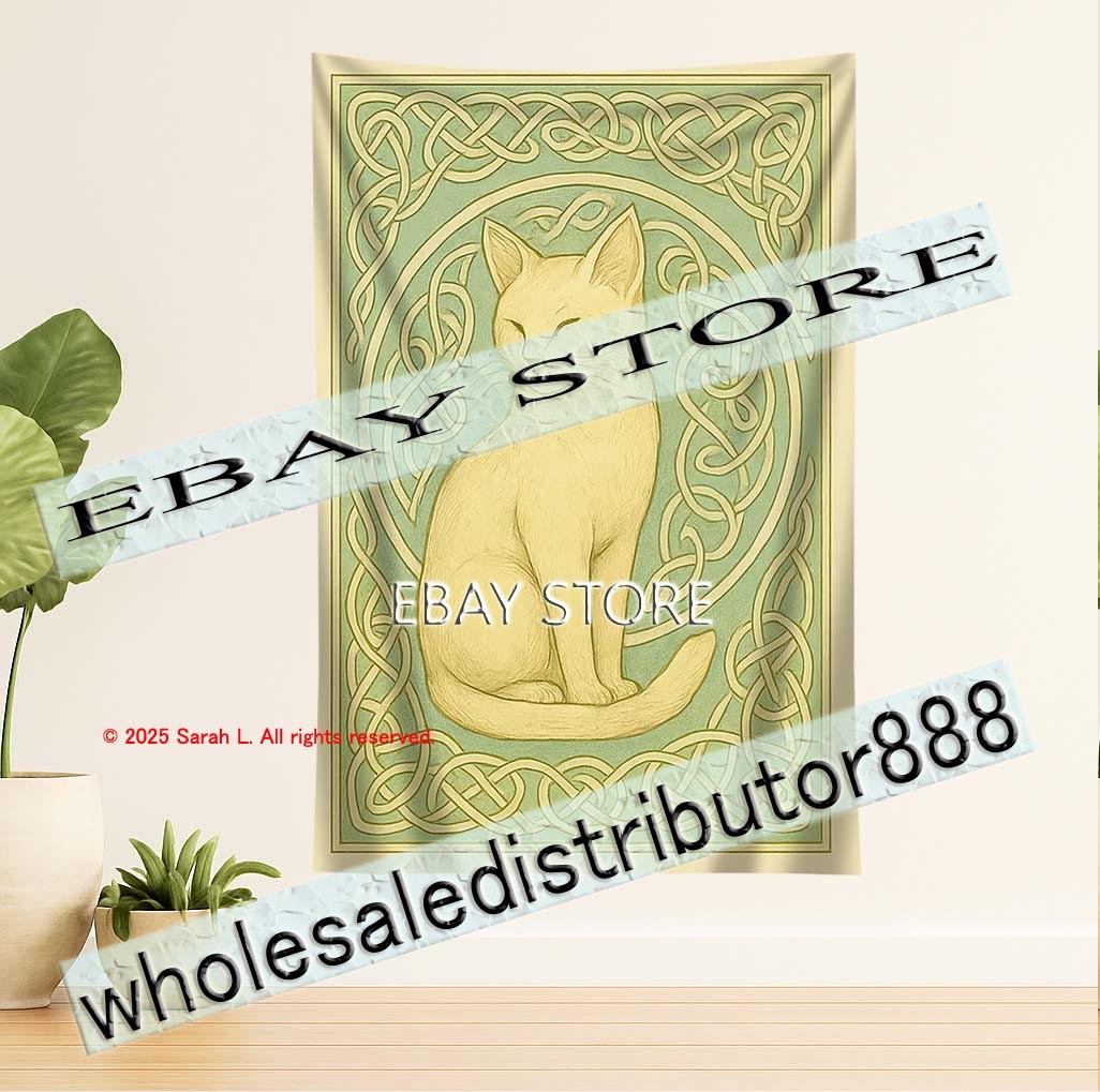 Celtic Cat Art Tapestry feline guardian office large print 39X59 in