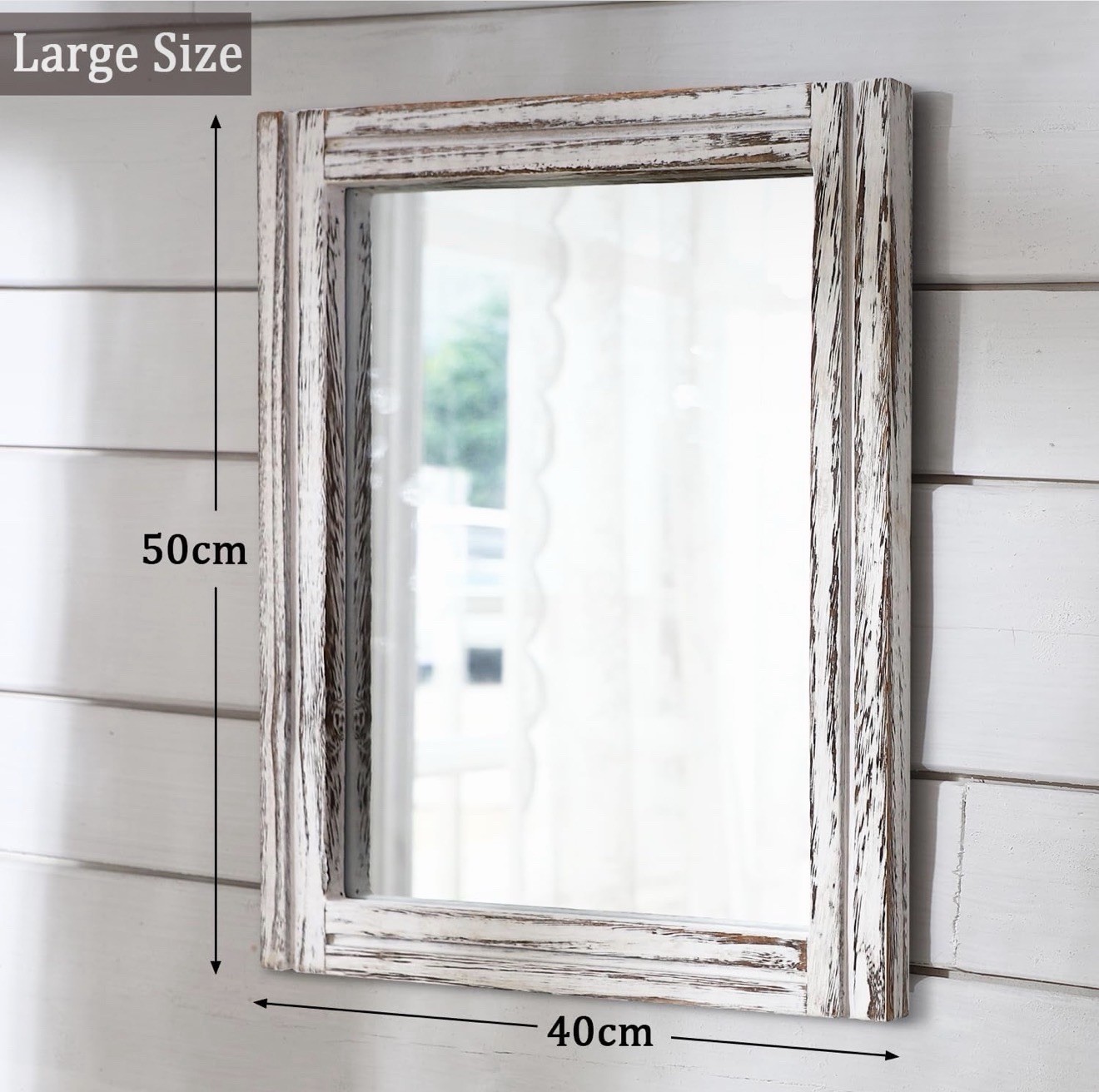 Rustic Wood Wall Mirror 50×40cm Farmhouse Frame Decorative Home Accent