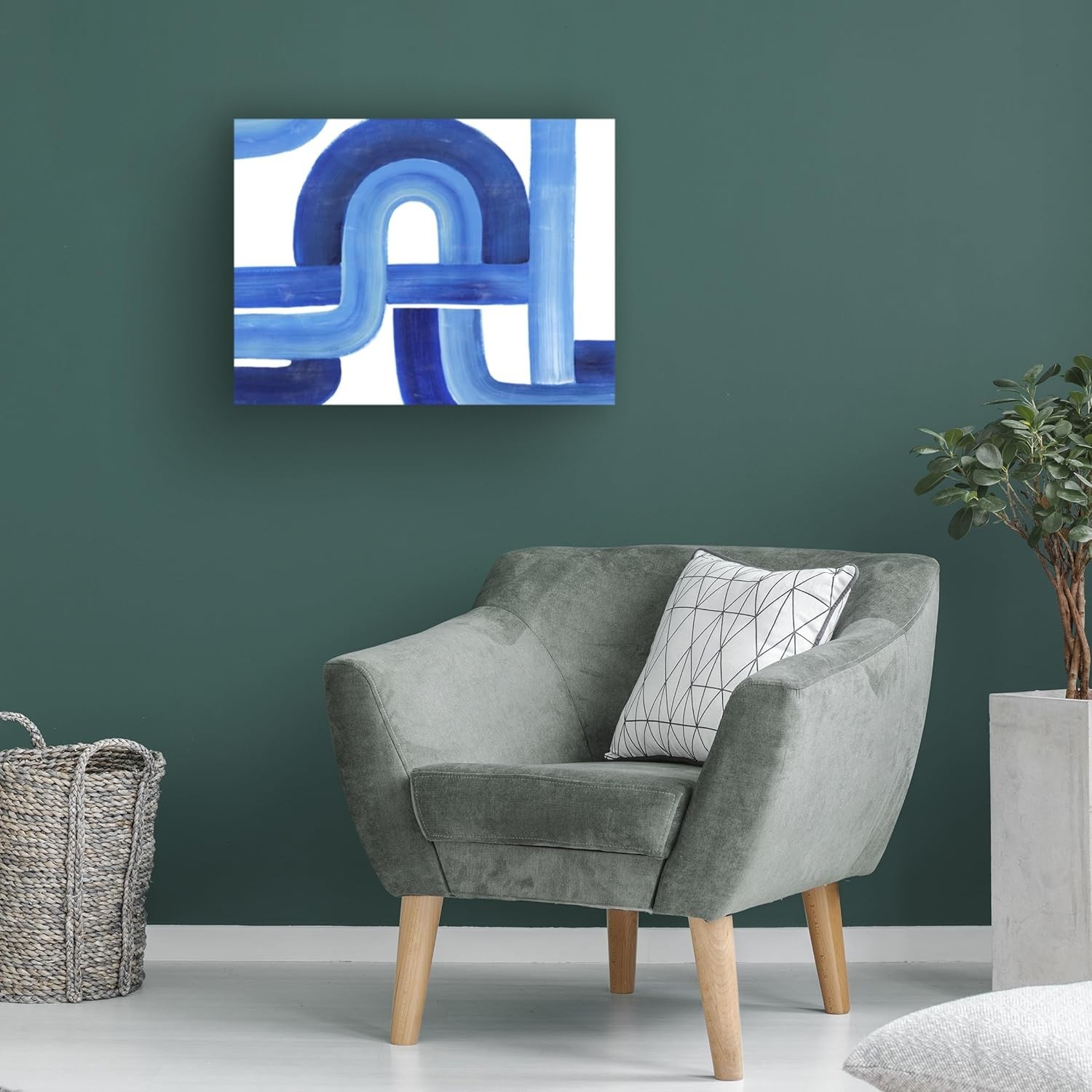 Grace Popp ‘Woven Cobalt I’ Wrapped Canvas Art Modern Contemporary 19in x 14in