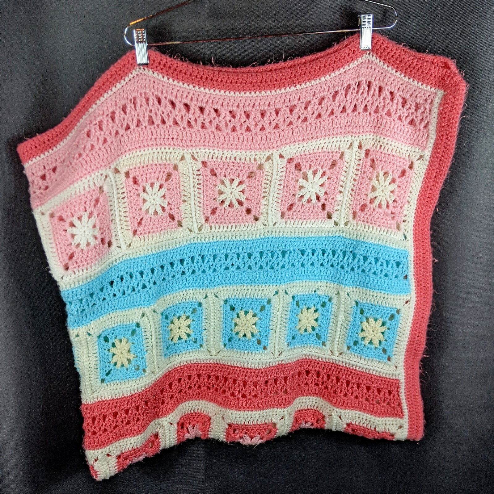 Pink White Afghan Blanket Roseanne Throw (62×54) Blue Granny Square