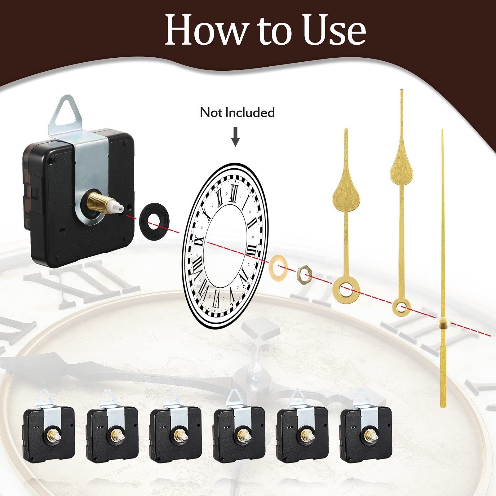6 Pieces High Torque Clock Movements Long Shaft Movement Mechanism…