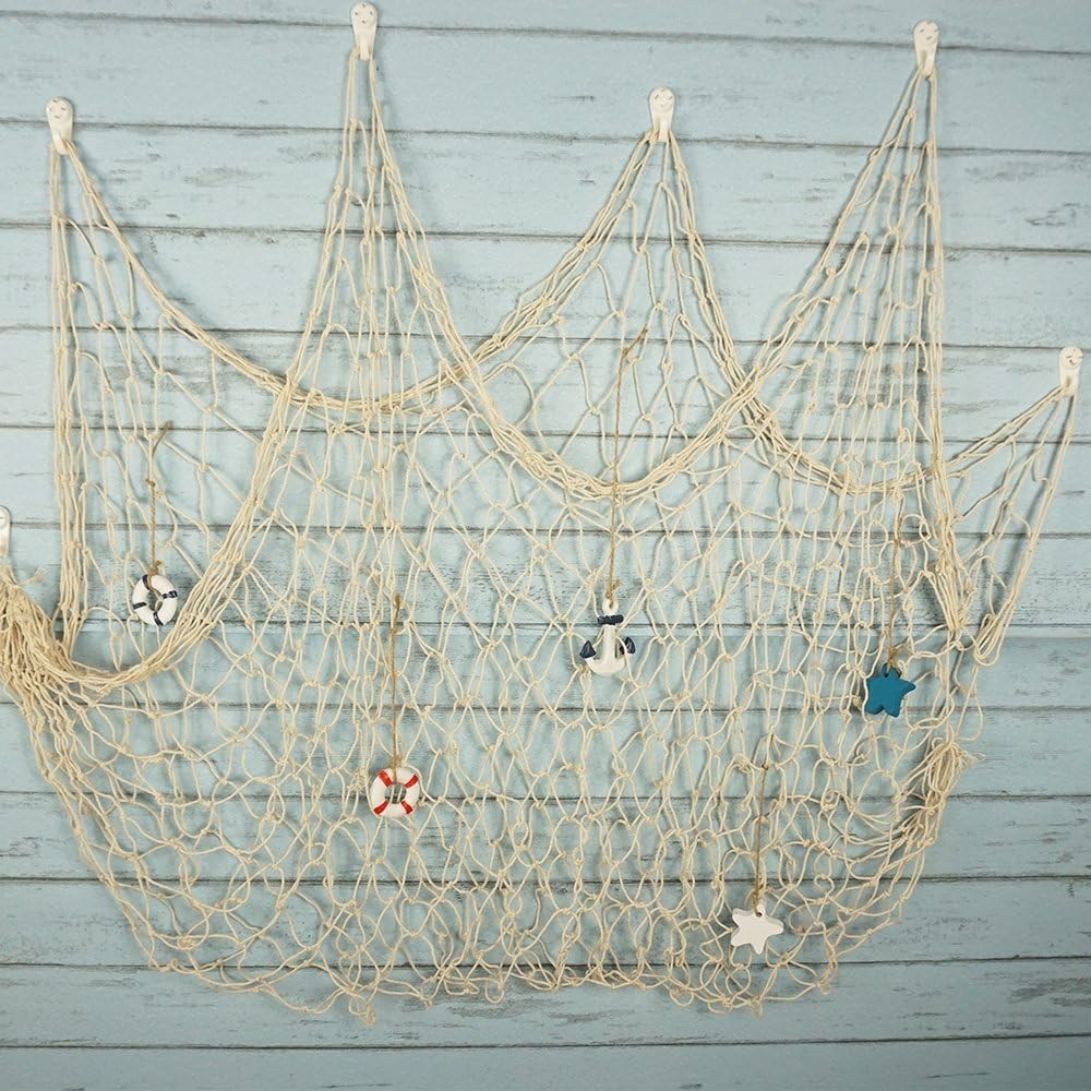 Unique Nautical Fishing Net Wall Hangings with Decorative Ornaments, 6-Piece Set