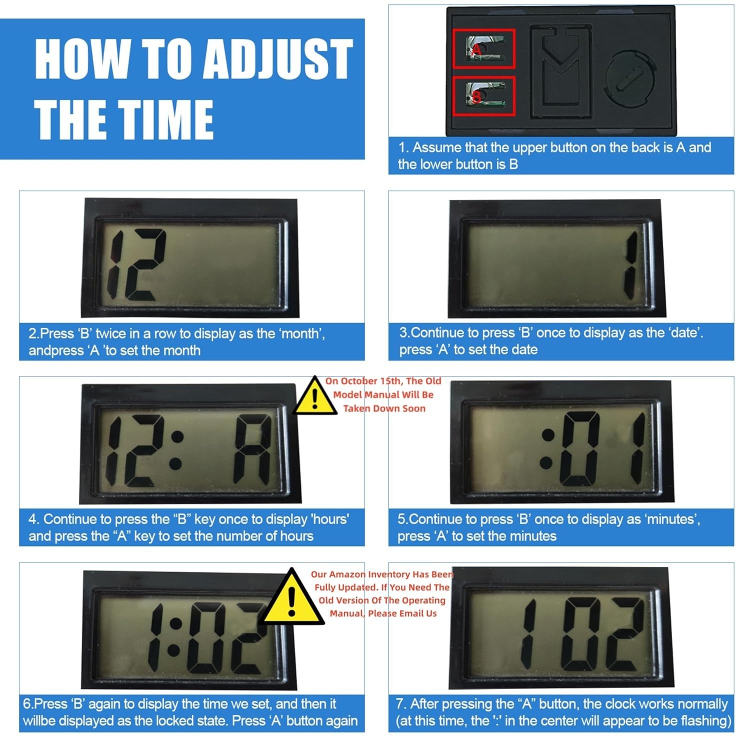3PCS Mini Car Clocks – Large LCD Display, Shockproof & Mountable for Safety