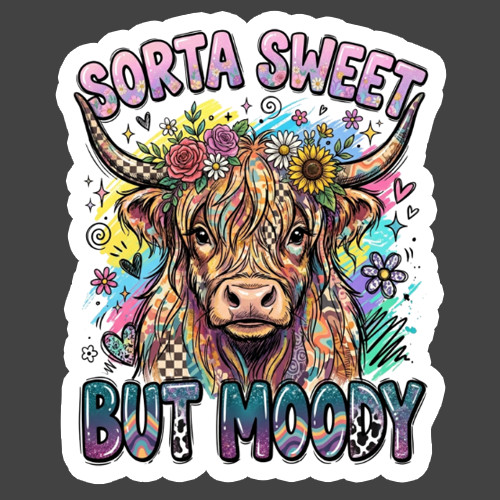 Highland Cow Sticker Vinyl Decal Sorta Sweet But Moody Funny Farm Gift